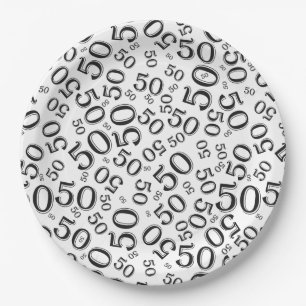  50th Black/White  Random Number Pattern  Paper Plates