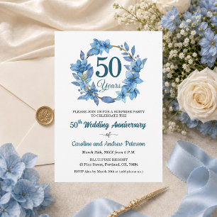 50th Blue Floral Surprise Wedding Anniversary  Invitation