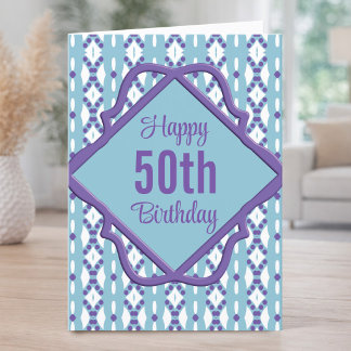 50th Blue & Purple Birthday Card