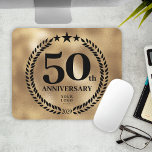 50th Business Anniversary Gold Mouse Pad<br><div class="desc">Gold foil style 50th-anniversary office mouse pads with a business logo and year. Commemorative design with a laurel branch and stars. The logo can be changed for text by clicking the button to edit the design.</div>
