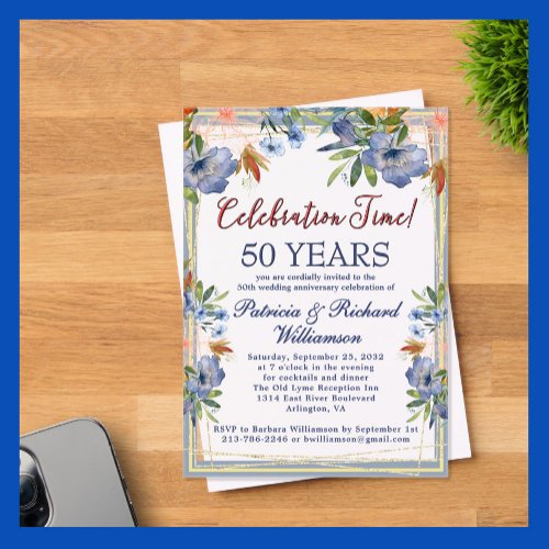 50th Chic Floral Wedding Anniversary  Acrylic Invitations