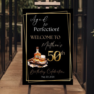 50th Cigar & Whiskey Birthday Welcome Sign 50 year