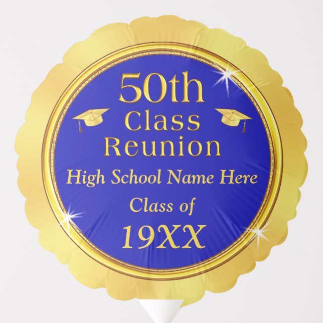 50th Class Reunion Balloons, Personalized Mylar Balloon (Front)