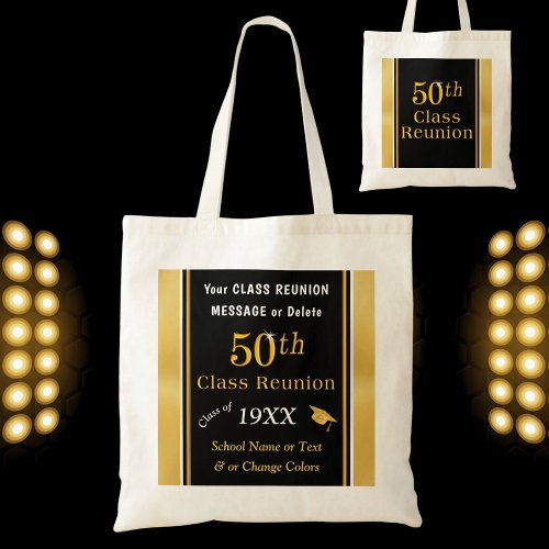 50th Class Reunion Gift Bags Your COLORS and TEXT Tote Bag