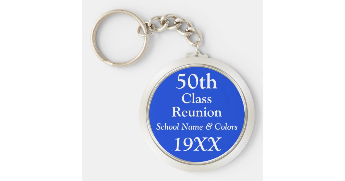 50th Class Reunion Gift Ideas, Your Text, Colors Keychain | Zazzle.com