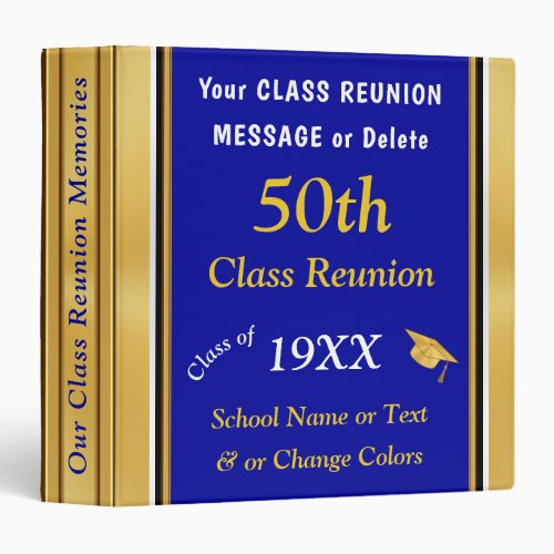 50th Class Reunion Scrapbook Your COLORS TEXT 3 Ring Binder