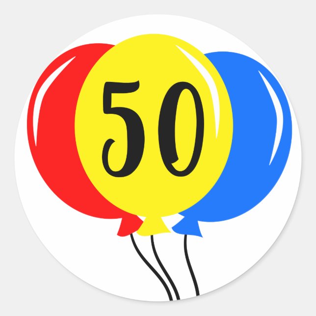 50th Colorful Balloons Birthday Classic Round Sticker (Front)