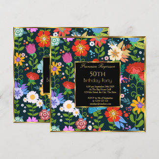 50th Colorful Floral Garden Birthday Party Invitation