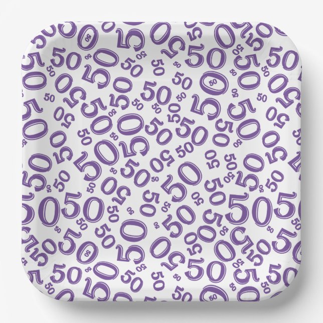 50th Coral/White  Random Number Pattern Paper Plates (Front)