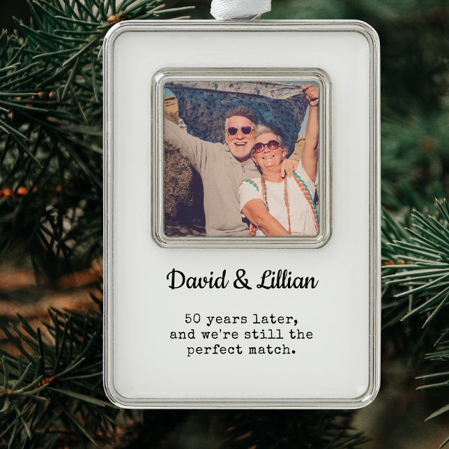 50th Couples Anniversary Photo Keepsake Christmas Ornament (50th Anniversary Custom Photo Christmas Ornament )