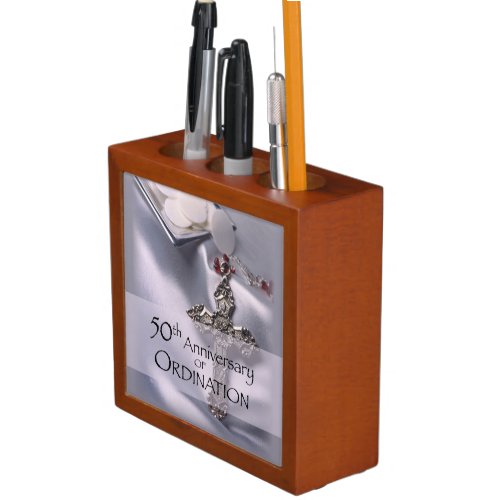 50th Custom Name Ordination Anniversary Chalice Desk Organizer