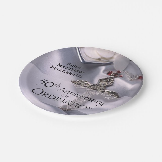 50th Custom Name Ordination Anniversary Chalice Paper Plates (Angled)