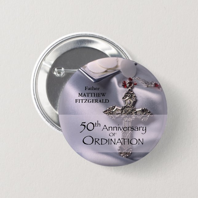 50th Custom Name Ordination Anniversary Chalice Pinback Button (Front & Back)
