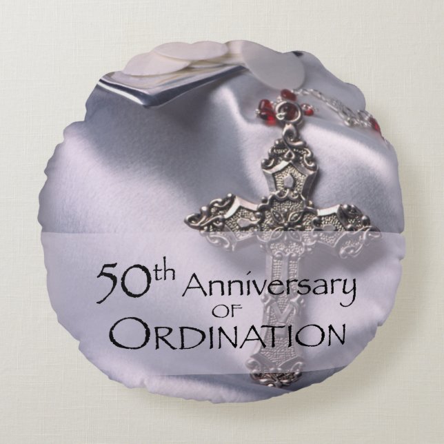 50th Custom Name Ordination Anniversary Chalice Round Pillow (Front)