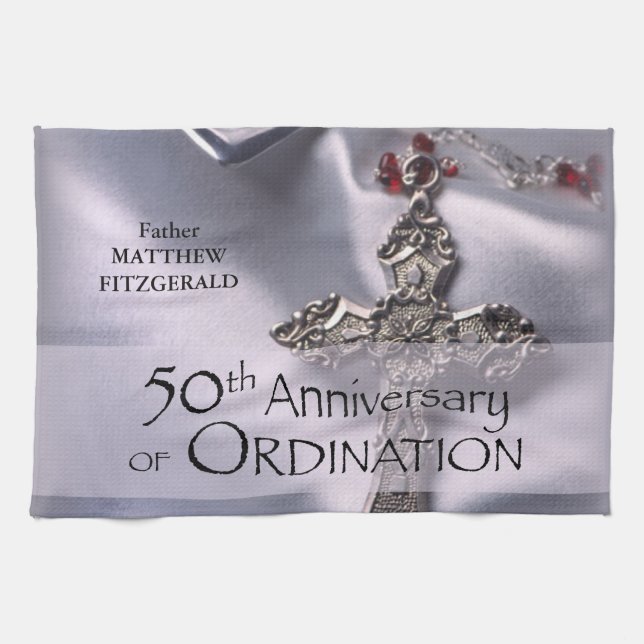 50th Custom Name Ordination Anniversary Chalice Towel (Horizontal)