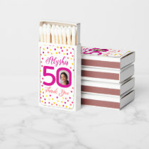 50th custom photo pink confetti dots birthday matchboxes