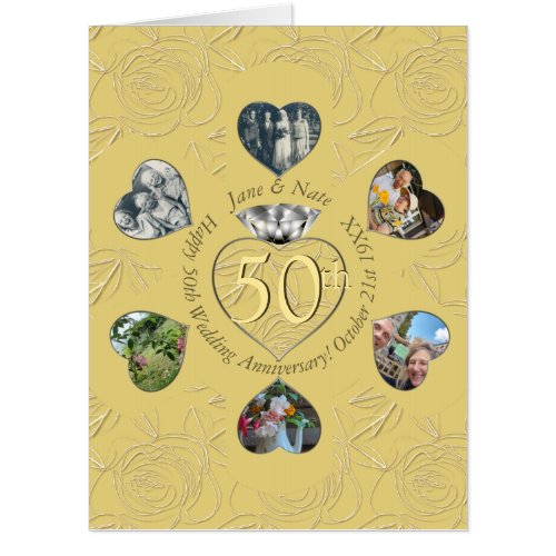 50th Diamond 6 Heart Photos   Card