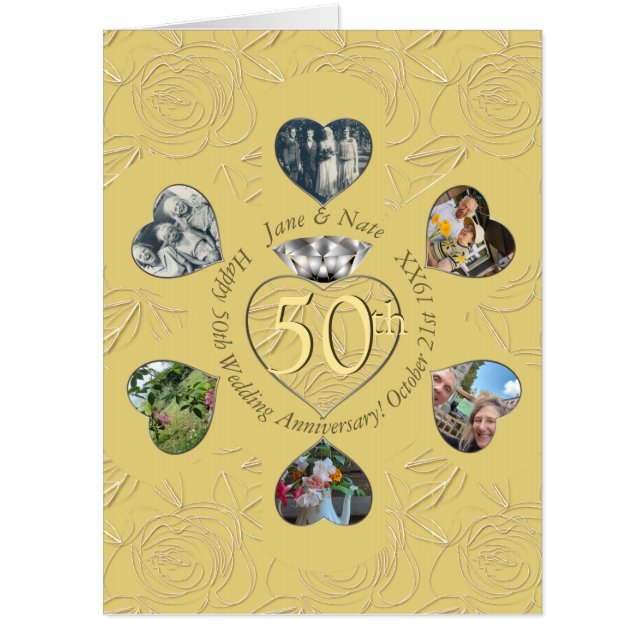 50th Diamond 6 Heart Photos   Card (Front)