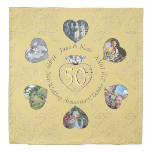 50th Diamond 6 Heart Photos  Duvet Cover