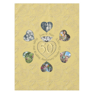 50th Diamond 6 Heart Photos Tablecloth