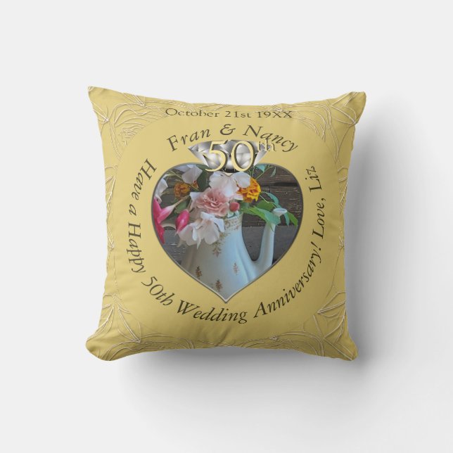 50th Diamond Heart Photo Throw Pillow (Front)