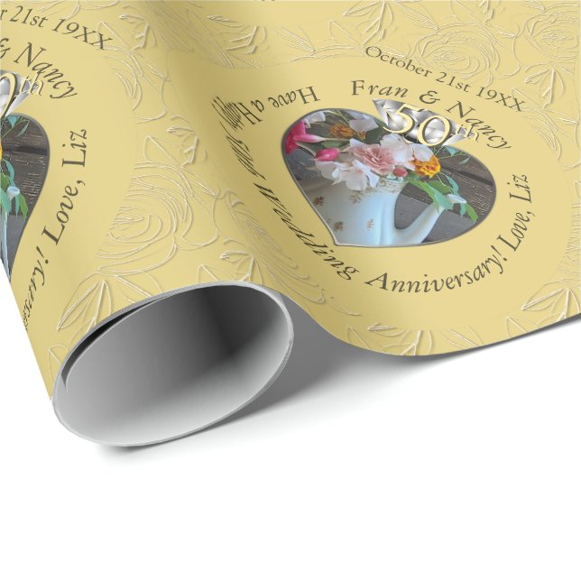 50th Diamond Heart Photo  Wrapping Paper (Roll Corner)