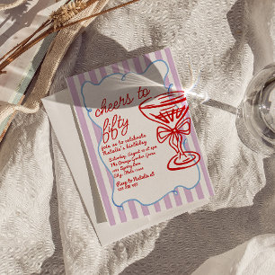 50th Drawn Colorful Champagne Glass Fifty Birthday Invitation