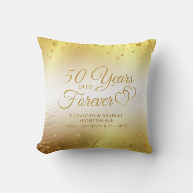 50th Elegant Anniversary Gold YEARS INTO FOREVER Throw Pillow (Front)