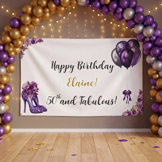 50th Elegant Purple Birthday Party Banner