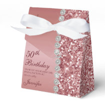 50th Elegant Rose Gold Birthday Favor Boxes