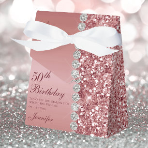 50th Elegant Rose Gold Birthday Favor Boxes
