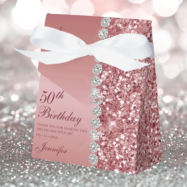 50th Elegant Rose Gold Birthday Favor Boxes (Creator Uploaded)