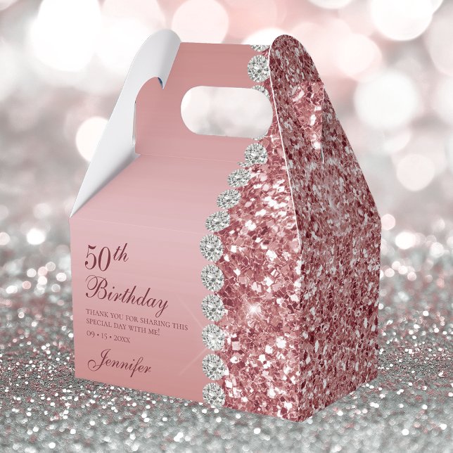 50th Elegant Rose Gold Birthday Favor Boxes (Creator Uploaded)