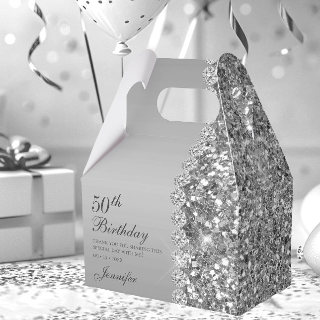 50th Elegant Silver Birthday Favor Boxes (Creator Uploaded)