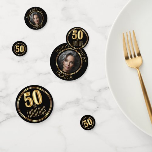 50th Fabulous Birthday _ Black and Gold Confetti