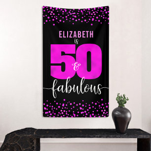 50th fabulous birthday hot pink foil dots black banner