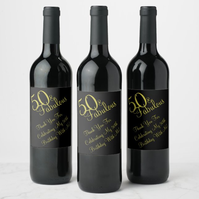 50th Fabulous Birthday Thank you Wine Labels (Bottles)