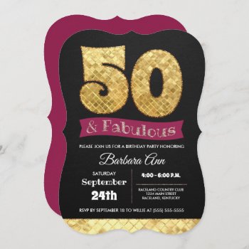 50th Fabulous Gold And Pink Fifty Birthday Invitation by AllisonLeAnnDesign at Zazzle