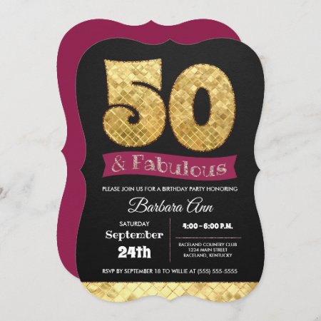 50th Fabulous Gold And Pink Fifty Birthday Invitation