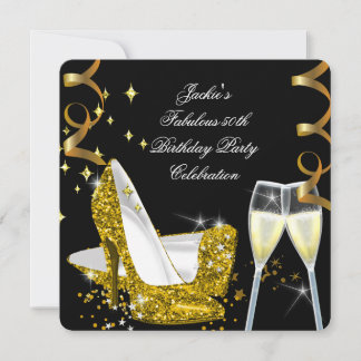 50th Fabulous Gold Glitter High Heels Birthday 2 Invitation