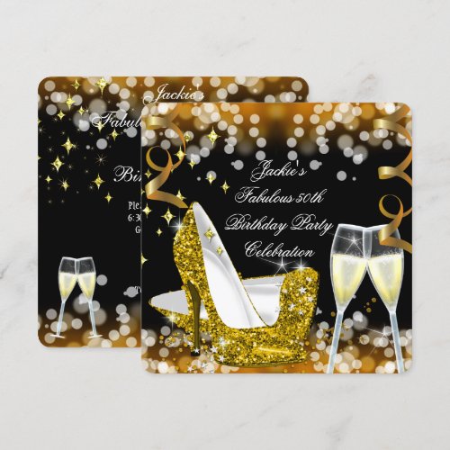 50th Fabulous Gold Glitter High Heels Birthday Custom Announcements