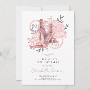 50th Fabulous Rose Blush Glitter Dancing Shoes Invitation