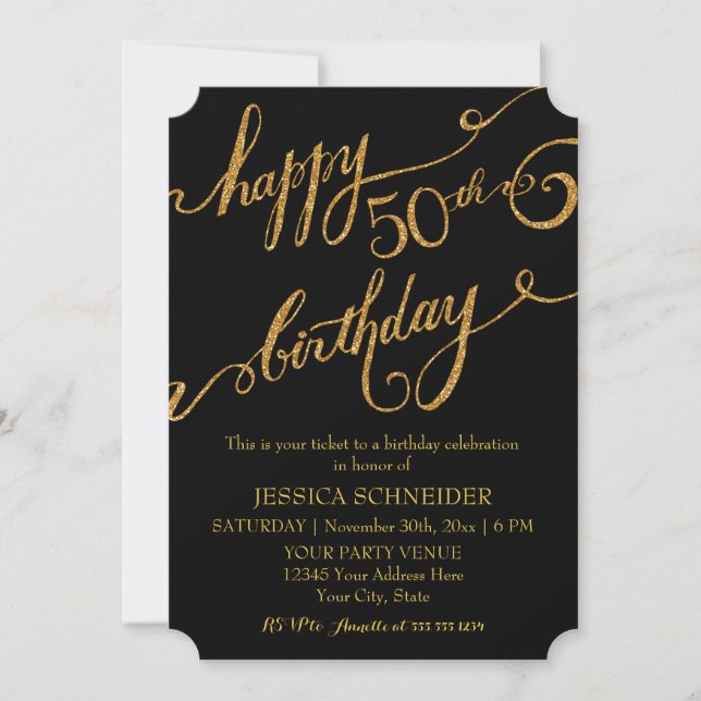 50th, Fiftieth Birthday Party Ticket Celebration Invitation (Front)
