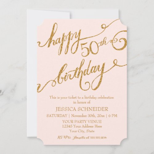 50th Fiftieth Birthday Party Ticket Celebration Invitation