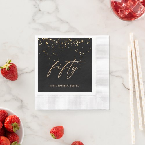 50th Fiftieth Elegant Gold Confetti Birthday Party Napkins