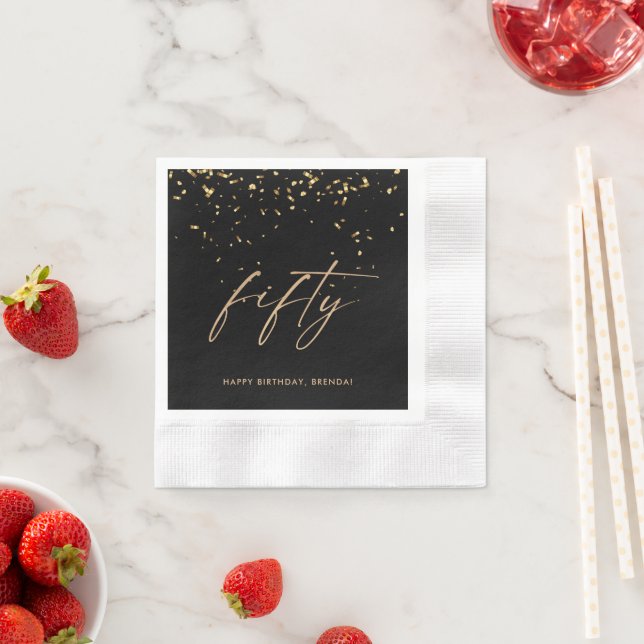 50th Fiftieth Elegant Gold Confetti Birthday Party Napkins (Insitu)