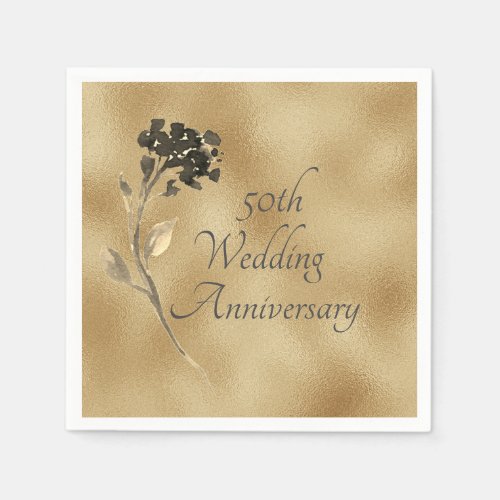 50th Fiftieth Gold Anniversary Elegant Watercolor Napkins