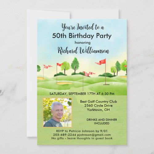 50th Fiftieth Mens Birthday Party Photo Golf  Invitation