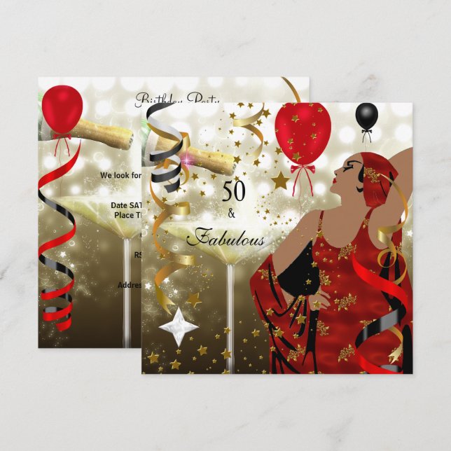 50th Fifty Birthday Party Glamorous Lady Fabulous Invitation (Front/Back)