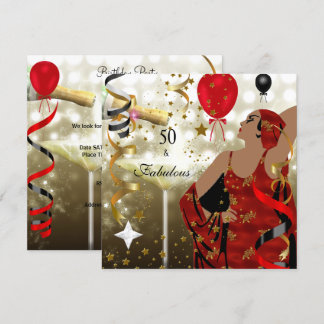 50th Fifty Birthday Party Glamorous Lady Fabulous Invitation